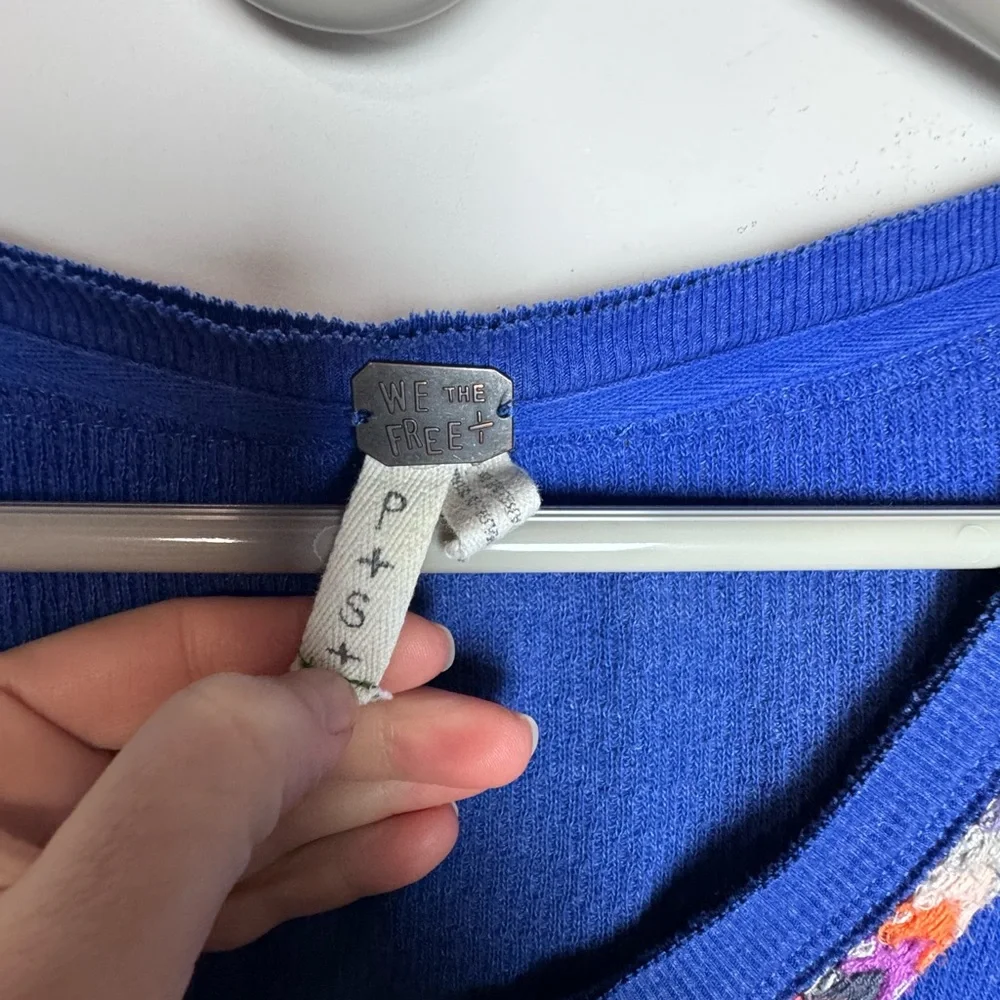 We The Free Free People Blue Thermal Rainbow Trim Long Sleeve Henley Top small - Picture 10 of 10